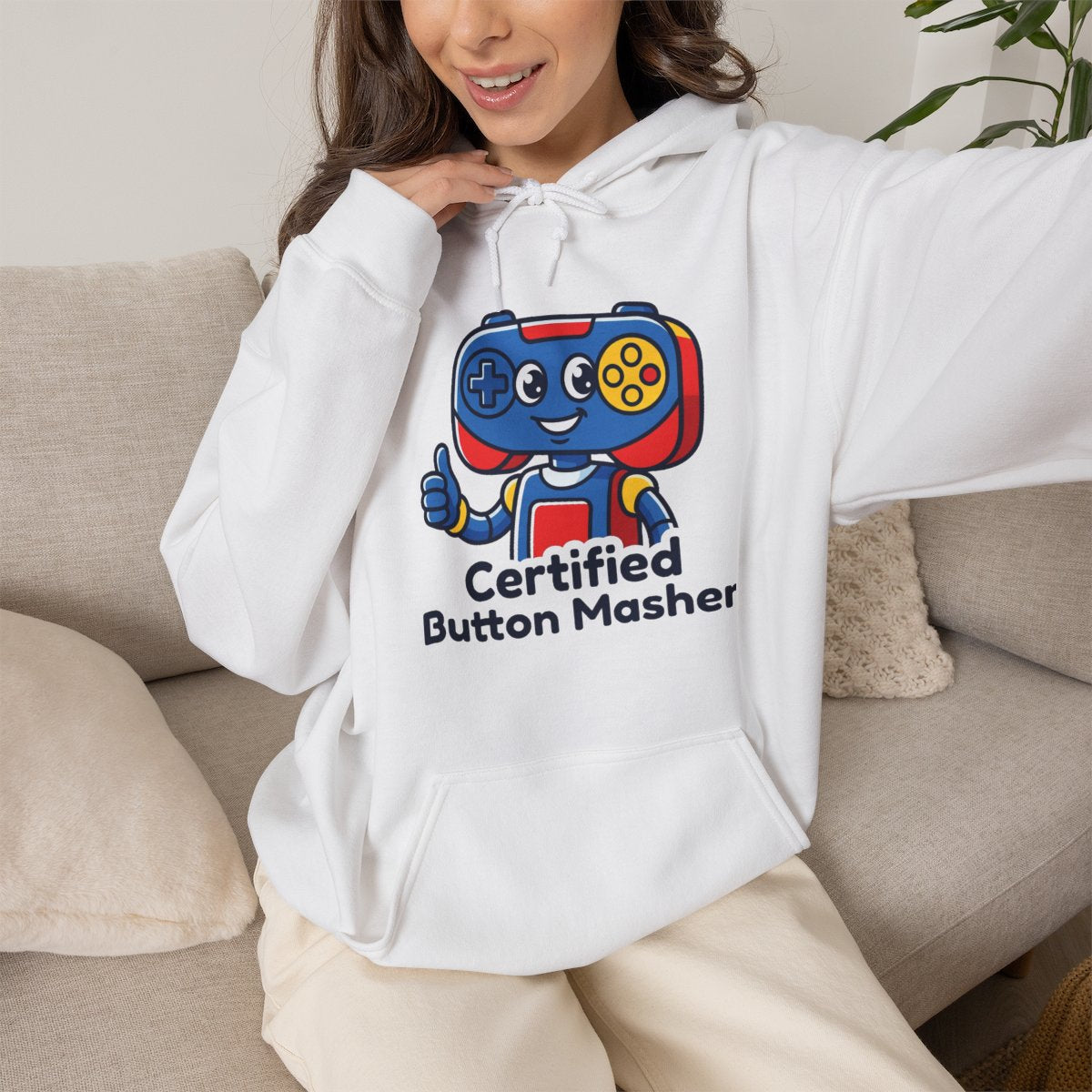 Certified Button Masher Hoodie | Funny Gamer Cartoon Mascot