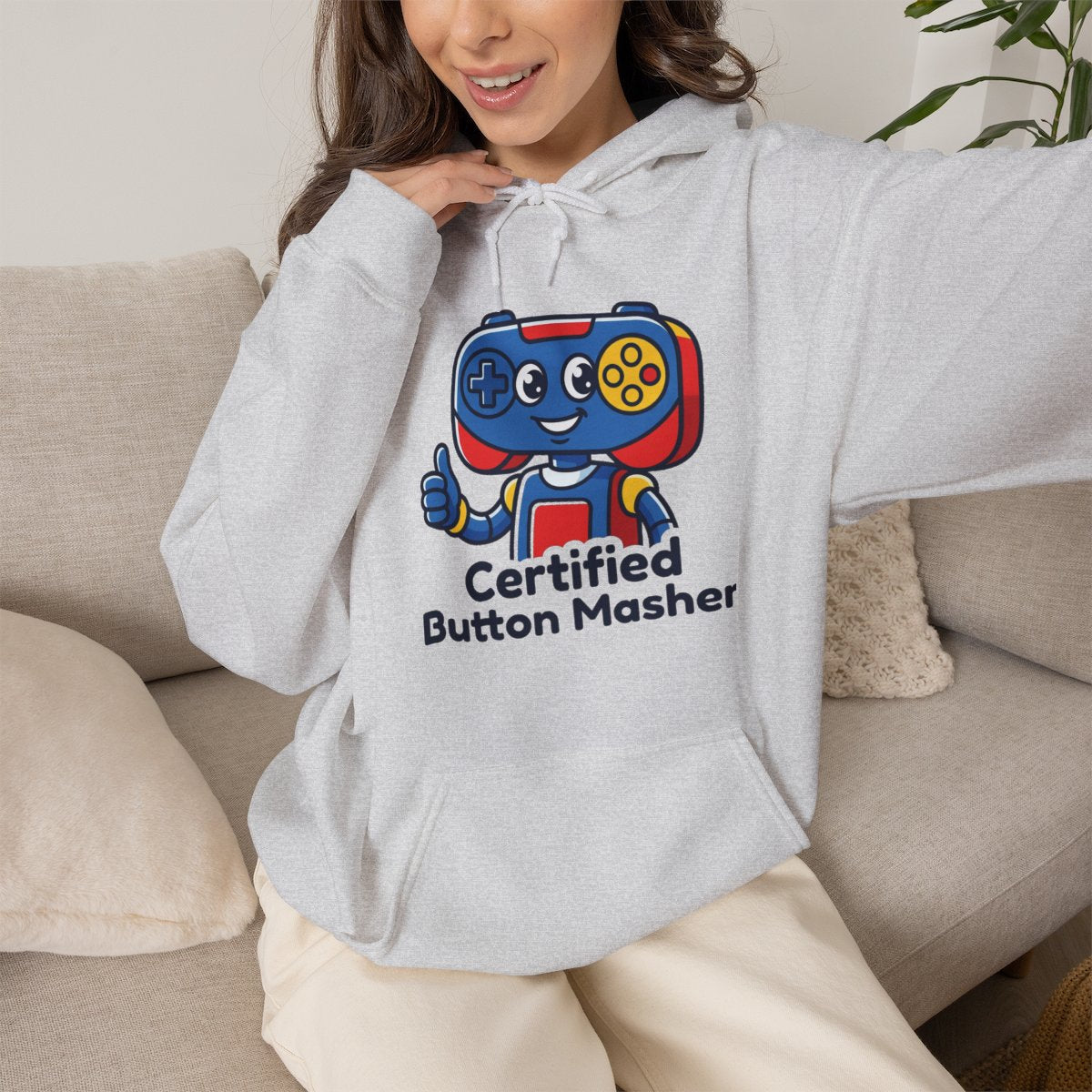 Certified Button Masher Hoodie | Funny Gamer Cartoon Mascot