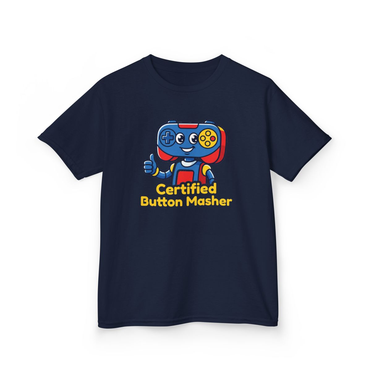 Certified Button Masher Kids Tee | Funny Gamer Cartoon Shirt