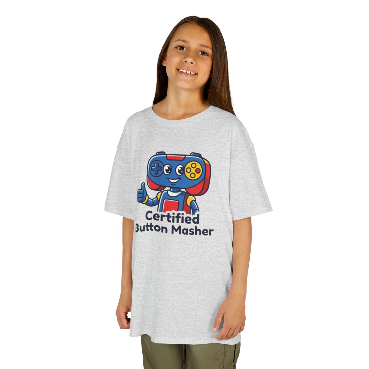Certified Button Masher Kids Tee | Funny Gamer Cartoon Shirt