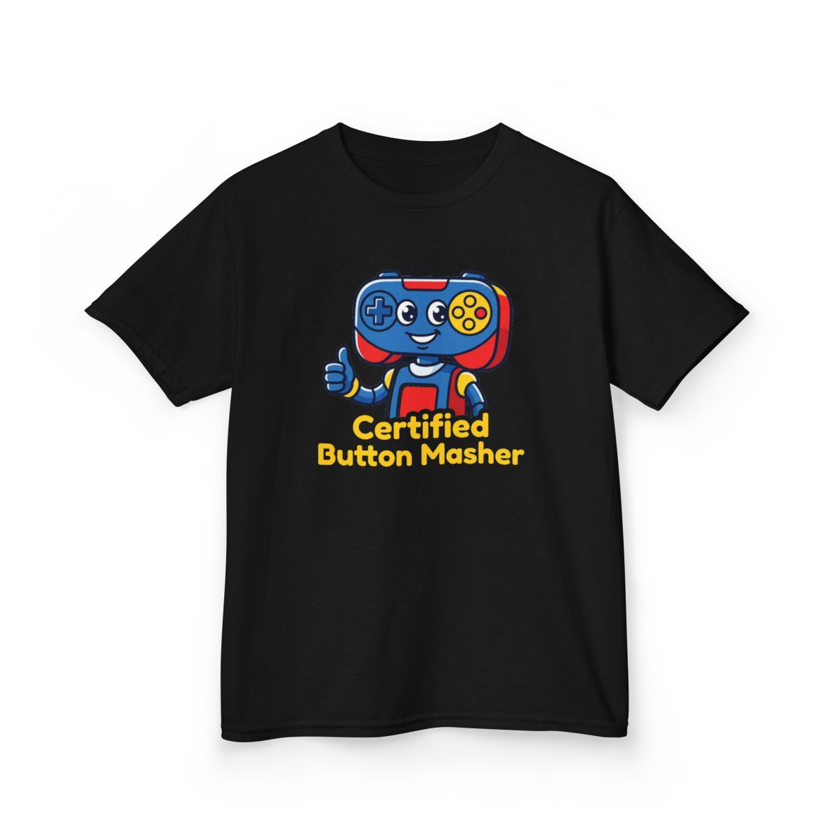 Certified Button Masher Kids Tee | Funny Gamer Cartoon Shirt