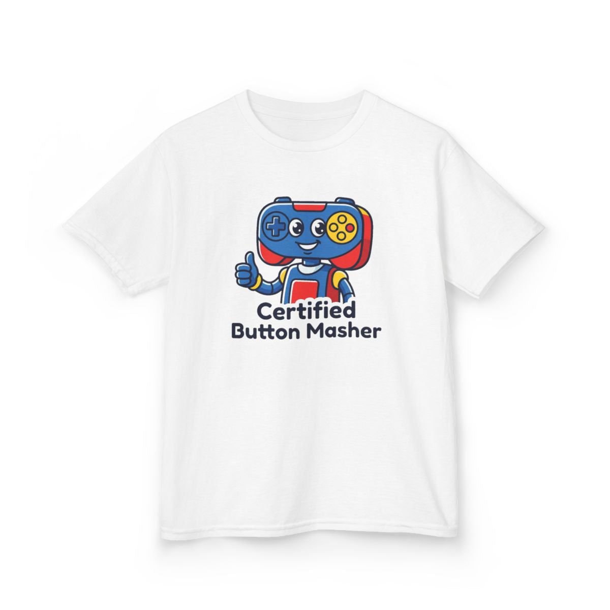Certified Button Masher Kids Tee | Funny Gamer Cartoon Shirt