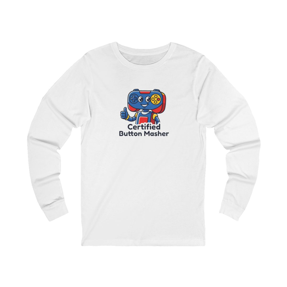 Certified Button Masher Long Sleeve Tee | Funny Gamer Cartoon Mascot Shirt
