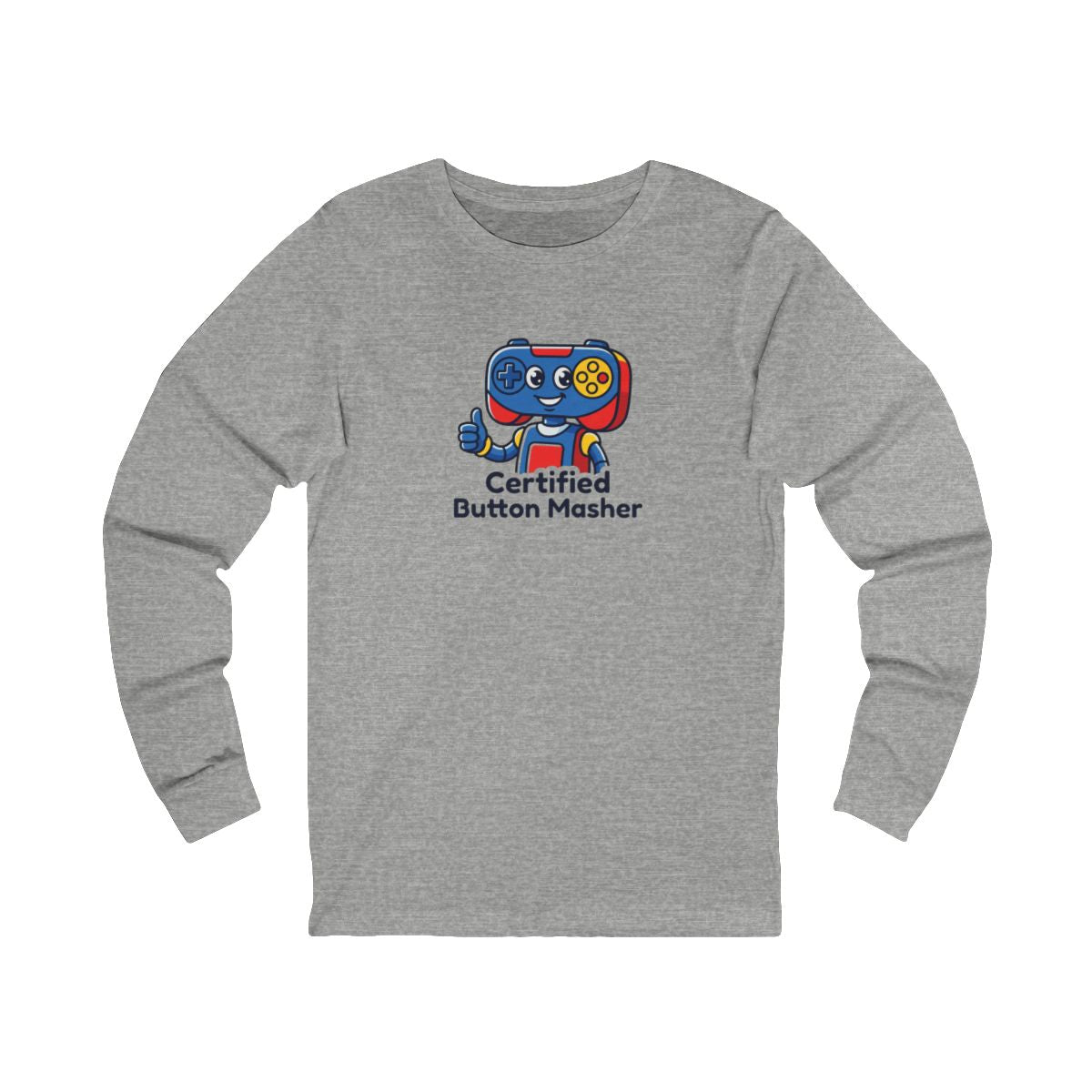 Certified Button Masher Long Sleeve Tee | Funny Gamer Cartoon Mascot Shirt