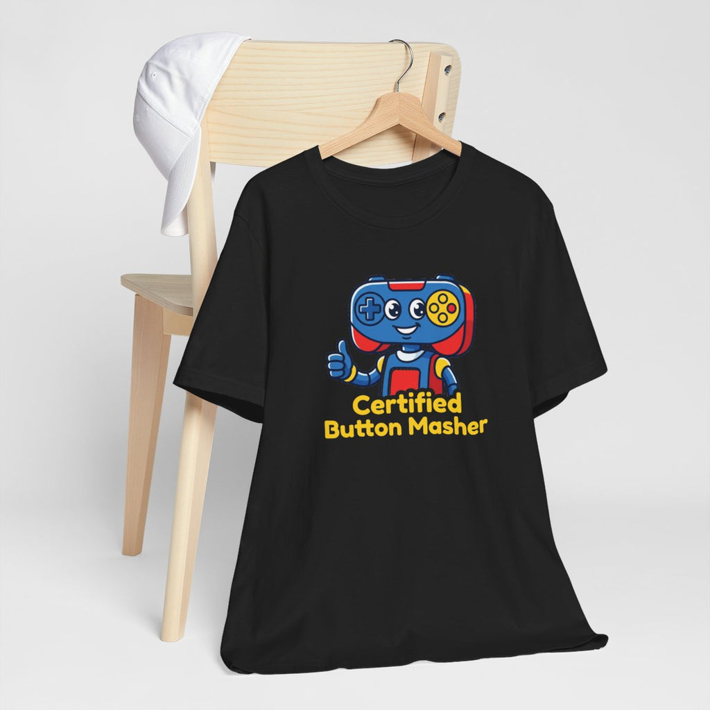 Certified Button Masher Tee | Funny Gamer Cartoon Mascot Shirt