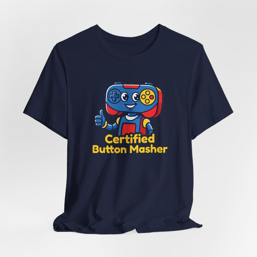 Certified Button Masher Tee | Funny Gamer Cartoon Mascot Shirt