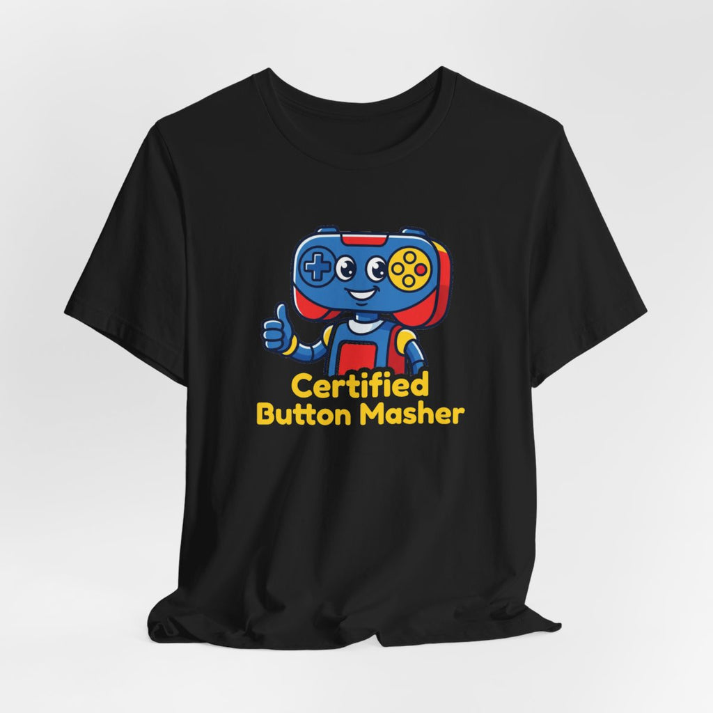 Certified Button Masher Tee | Funny Gamer Cartoon Mascot Shirt