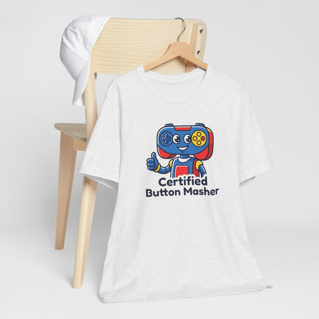 Certified Button Masher Tee | Funny Gamer Cartoon Mascot Shirt