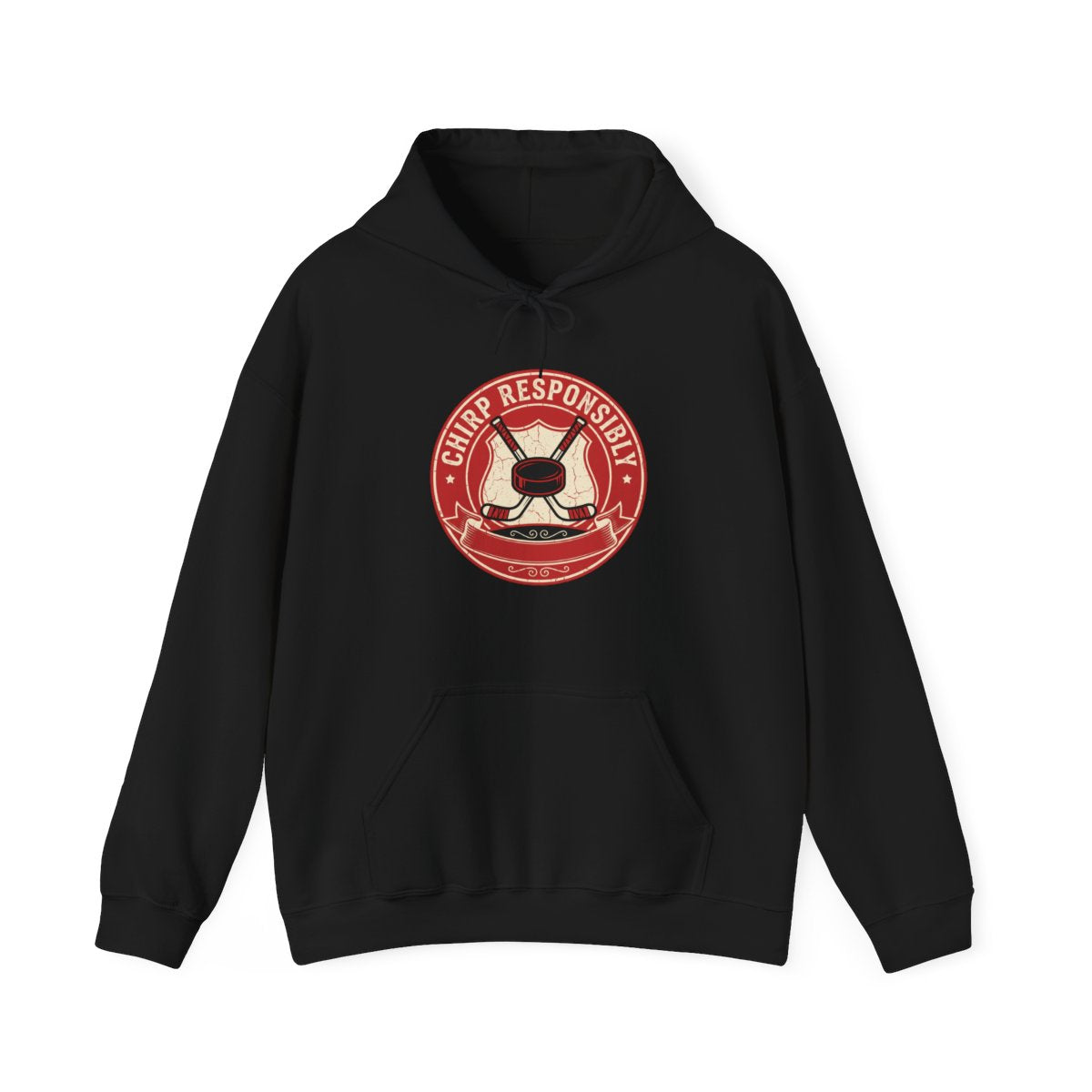 Chirp Responsibly Hoodie | Funny Hockey Badge Shirt