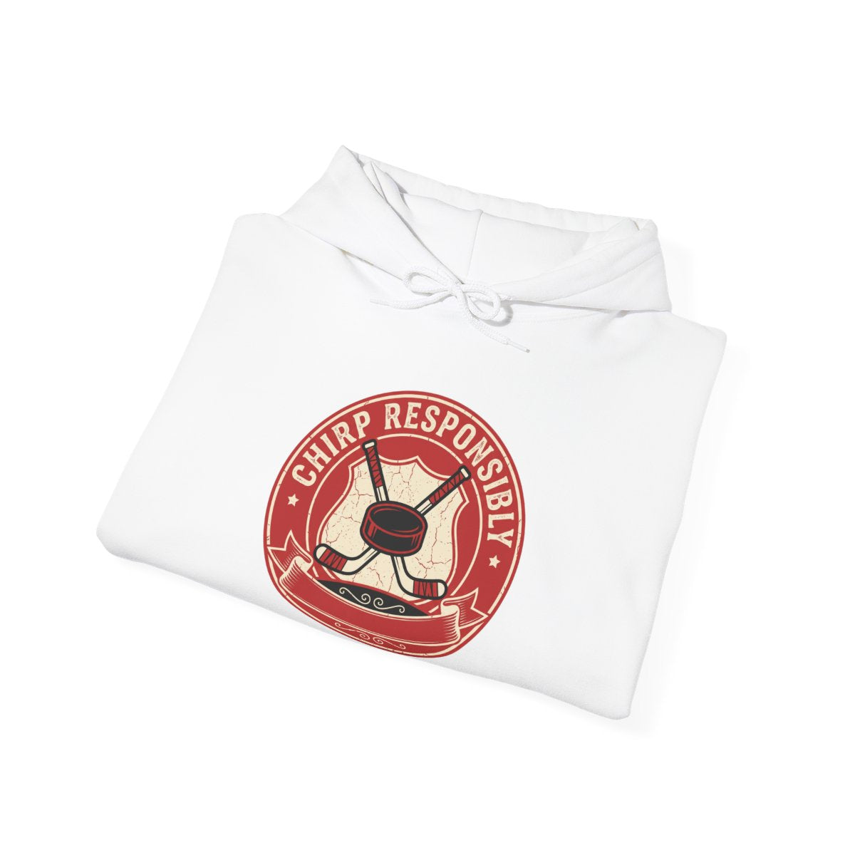 Chirp Responsibly Hoodie | Funny Hockey Badge Shirt