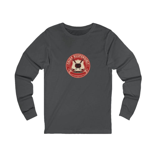 Chirp Responsibly Long Sleeve Tee | Funny Hockey Badge Shirt