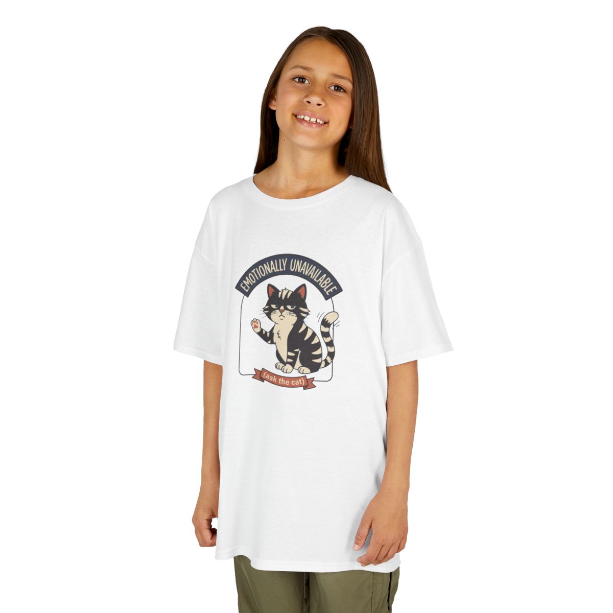 Emotionally Unavailable Cat Kids Tee | Funny Youth Cat Graphic