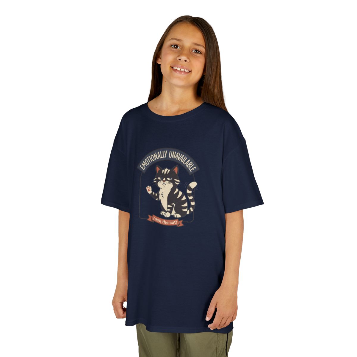 Emotionally Unavailable Cat Kids Tee | Funny Youth Cat Graphic