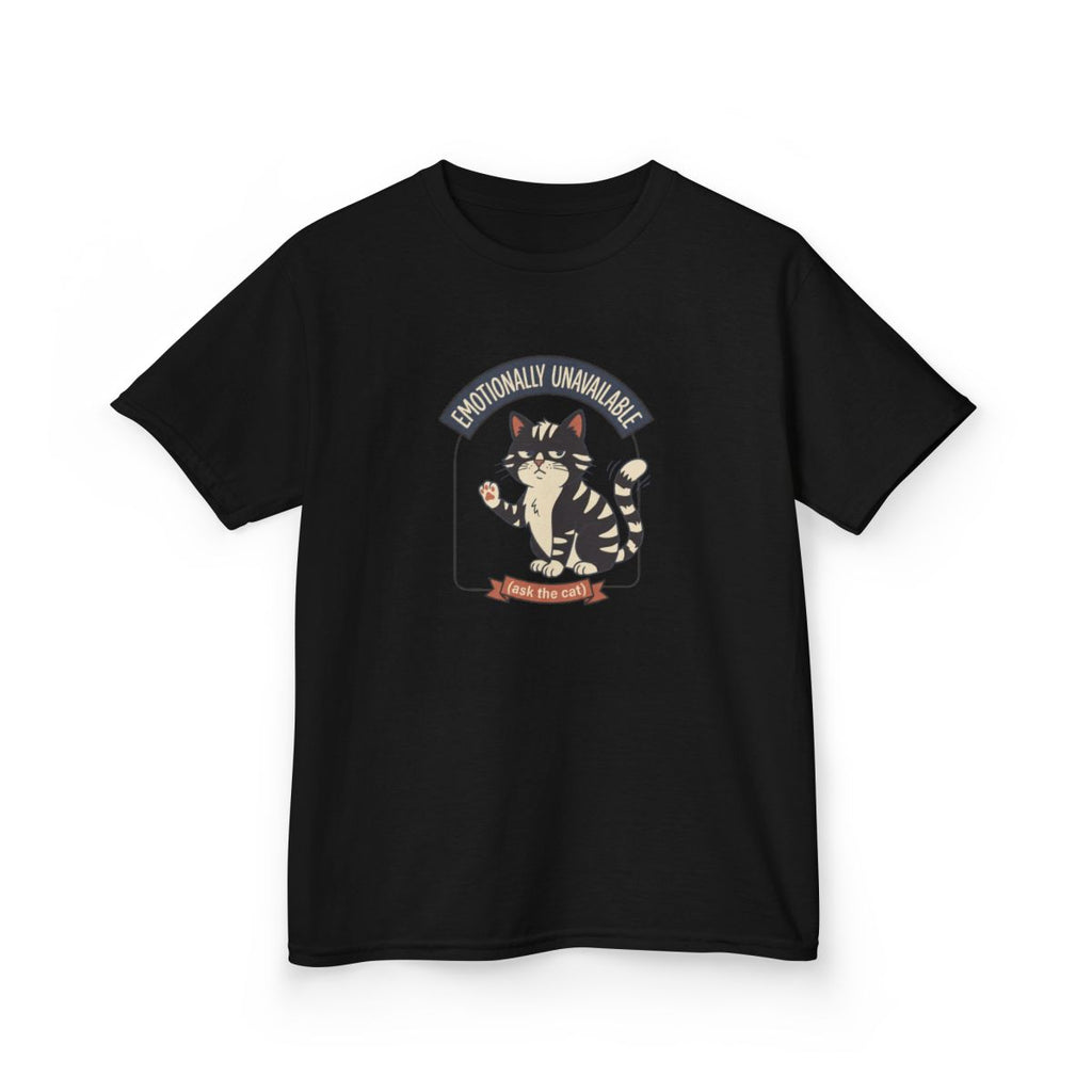 Emotionally Unavailable Cat Kids Tee | Funny Youth Cat Graphic