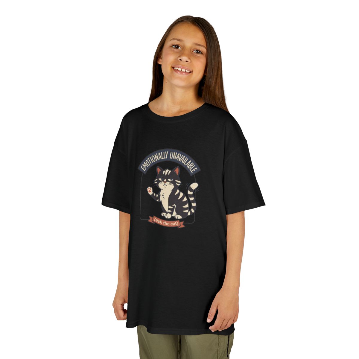 Emotionally Unavailable Cat Kids Tee | Funny Youth Cat Graphic