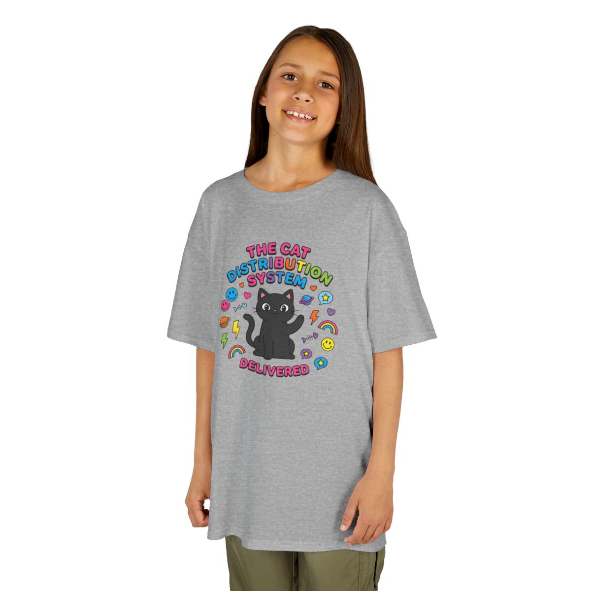 Kids Cat Distribution System Tee | Funny Youth Black Cat Lover Shirt