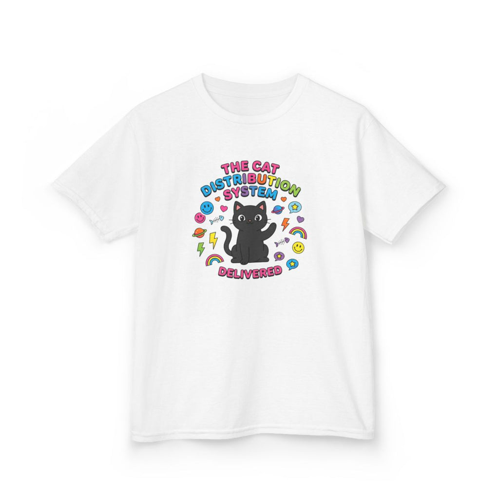 Kids Cat Distribution System Tee | Funny Youth Black Cat Lover Shirt