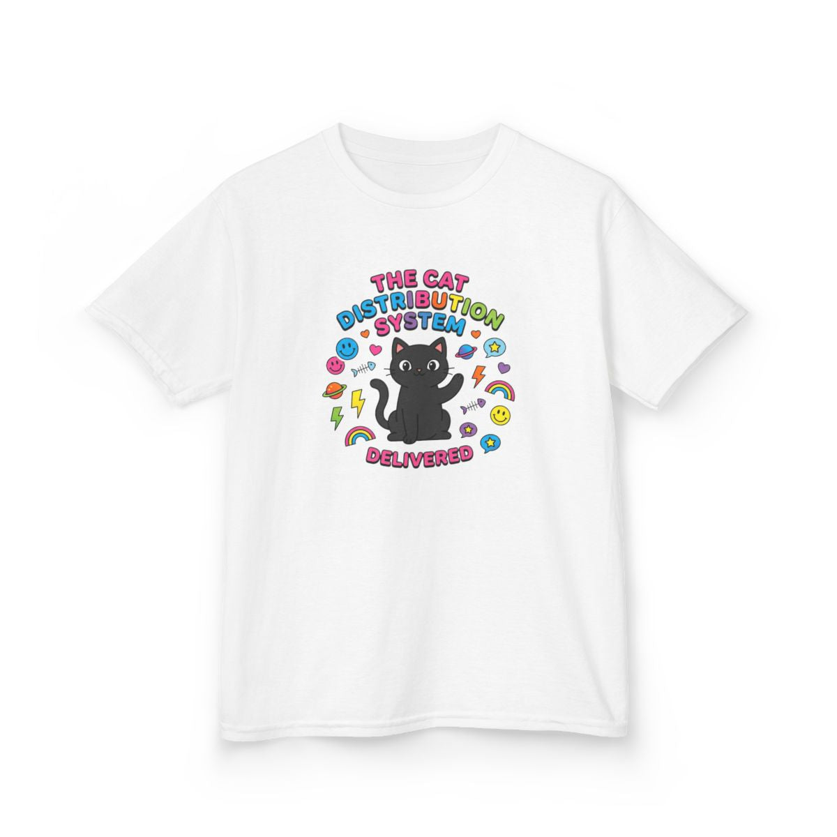 Kids Cat Distribution System Tee | Funny Youth Black Cat Lover Shirt
