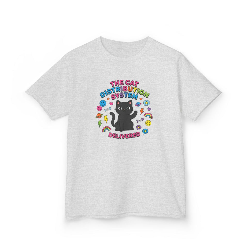 Kids Cat Distribution System Tee | Funny Youth Black Cat Lover Shirt