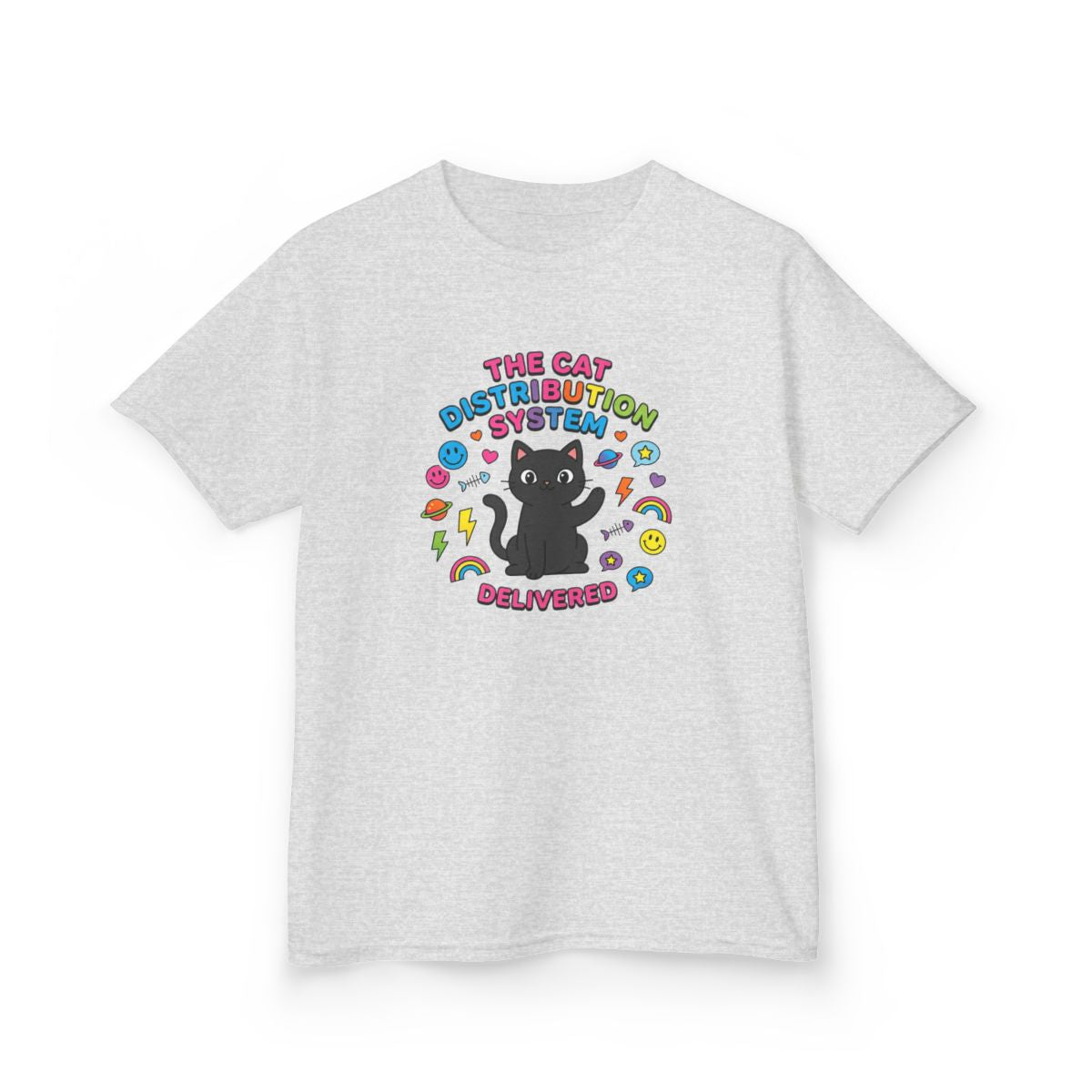 Kids Cat Distribution System Tee | Funny Youth Black Cat Lover Shirt
