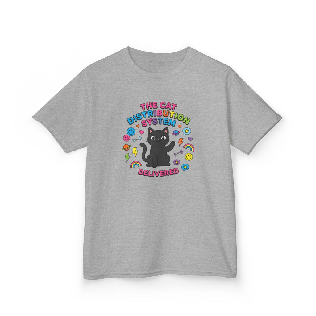 Kids Cat Distribution System Tee | Funny Youth Black Cat Lover Shirt