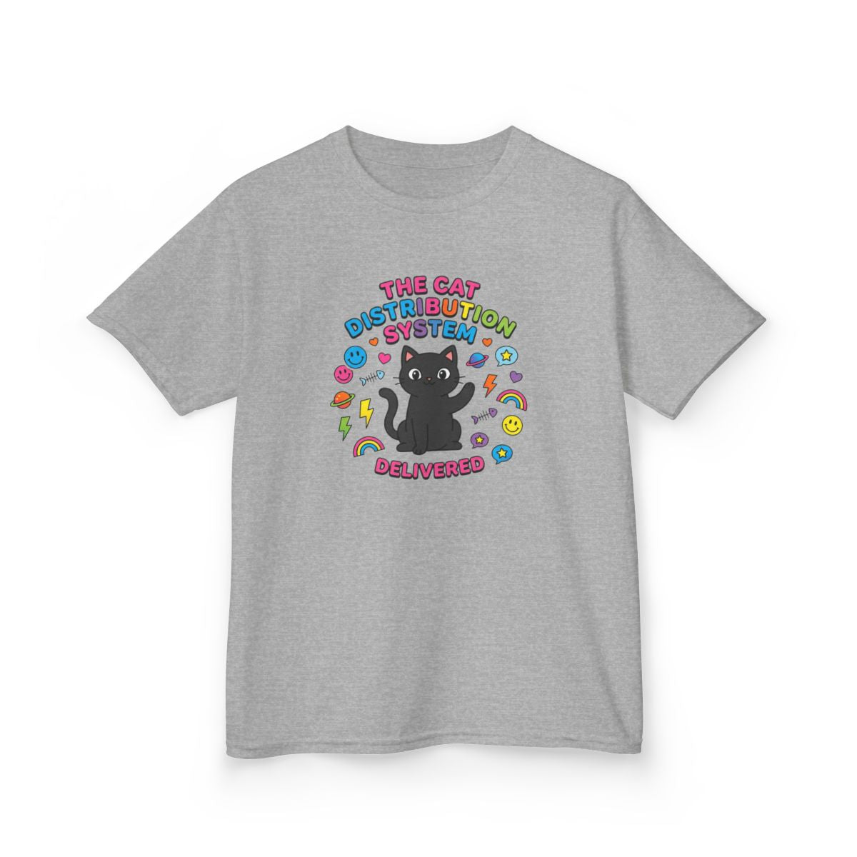 Kids Cat Distribution System Tee | Funny Youth Black Cat Lover Shirt