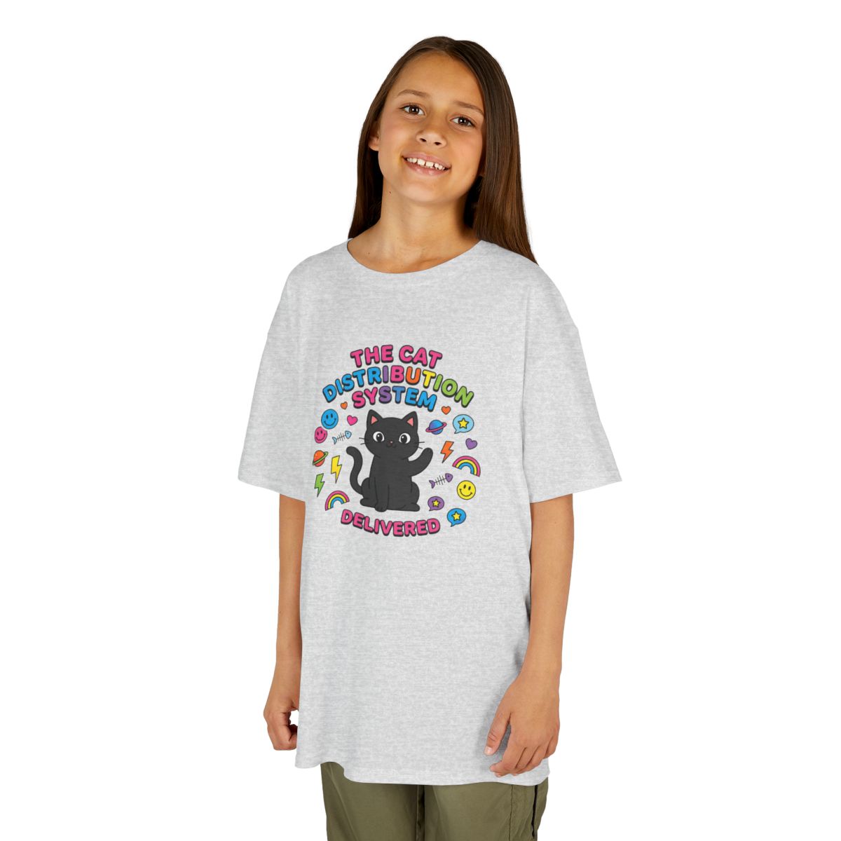 Kids Cat Distribution System Tee | Funny Youth Black Cat Lover Shirt