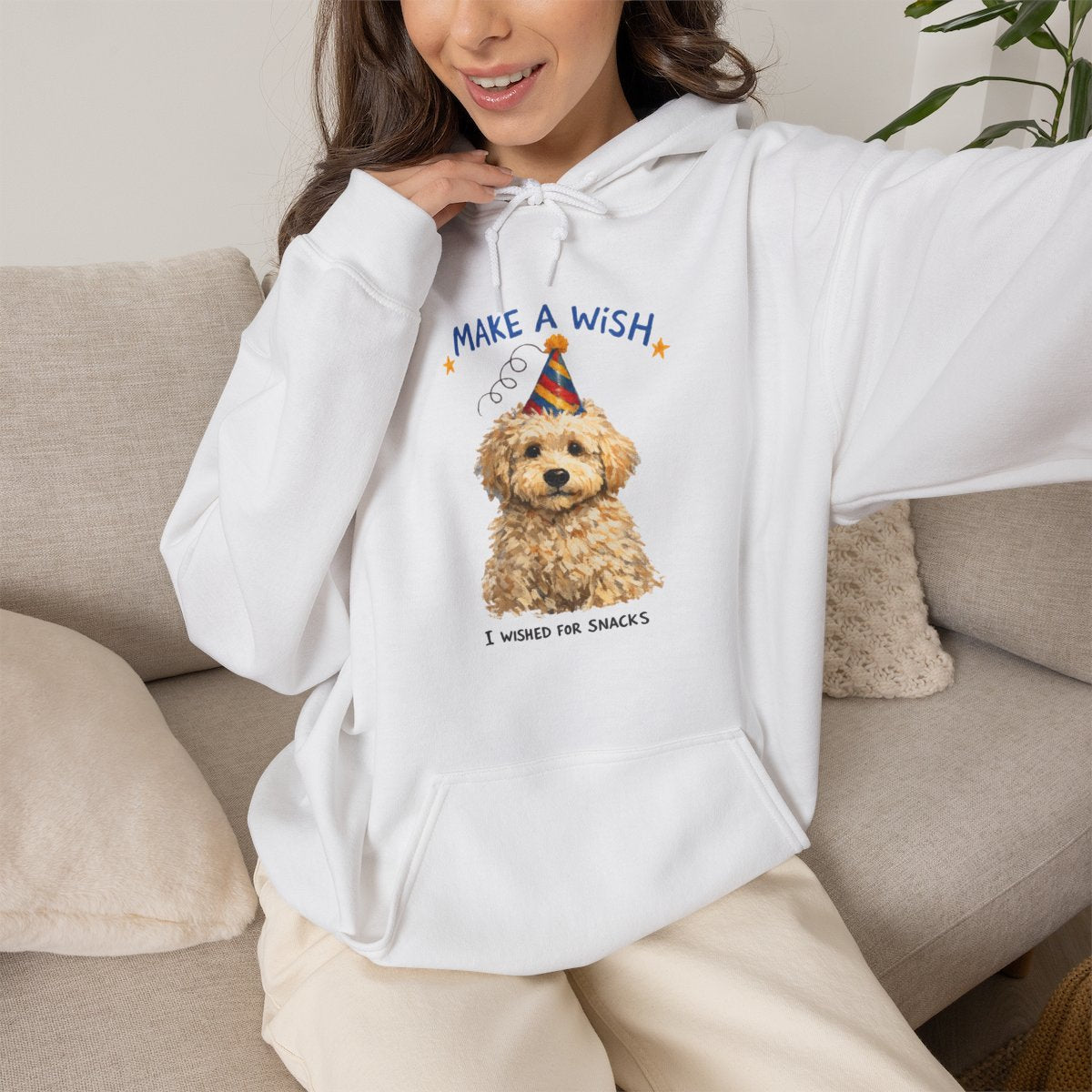 Make a Wish Dog Hoodie | Funny Doodle Birthday Sweatshirt