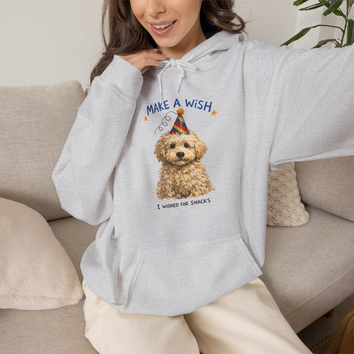 Make a Wish Dog Hoodie | Funny Doodle Birthday Sweatshirt
