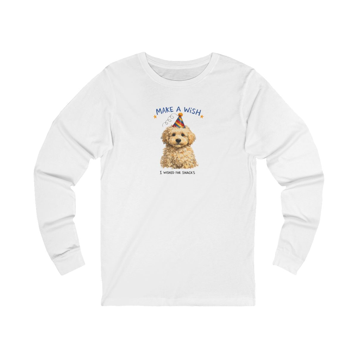 Make a Wish Dog Long Sleeve Tee | Funny Doodle Birthday Shirt