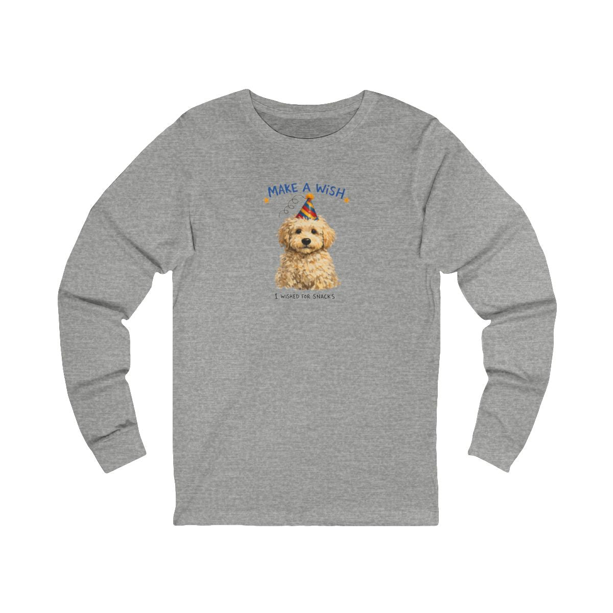 Make a Wish Dog Long Sleeve Tee | Funny Doodle Birthday Shirt
