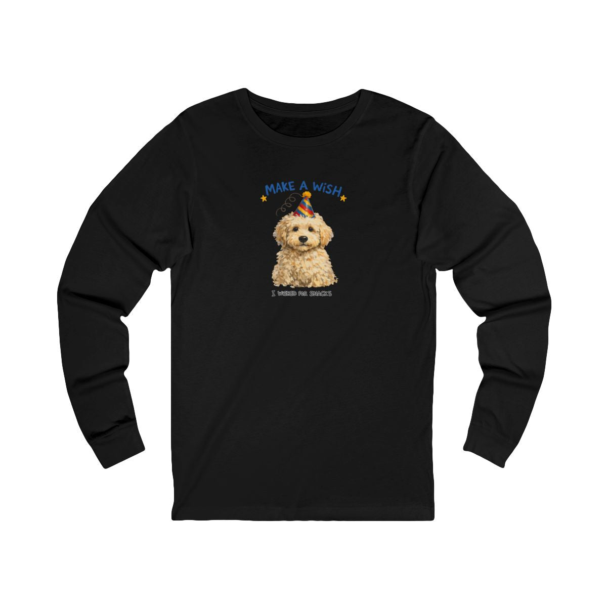 Make a Wish Dog Long Sleeve Tee | Funny Doodle Birthday Shirt
