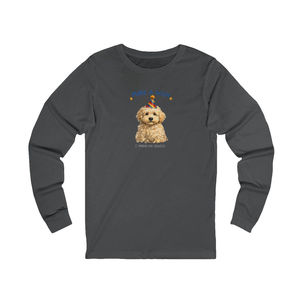Make a Wish Dog Long Sleeve Tee | Funny Doodle Birthday Shirt