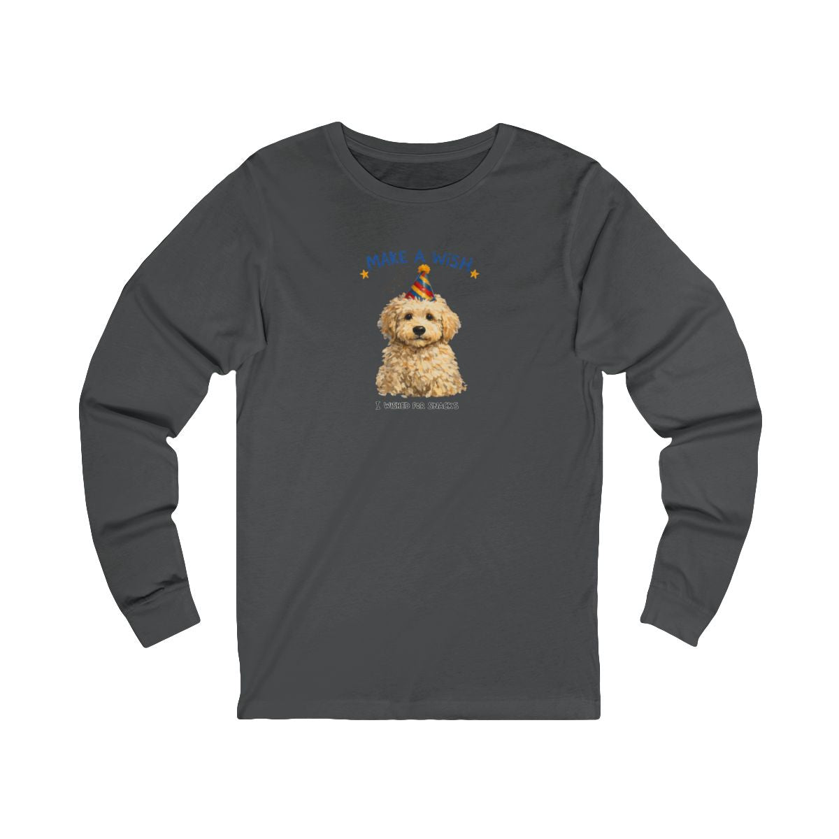 Make a Wish Dog Long Sleeve Tee | Funny Doodle Birthday Shirt