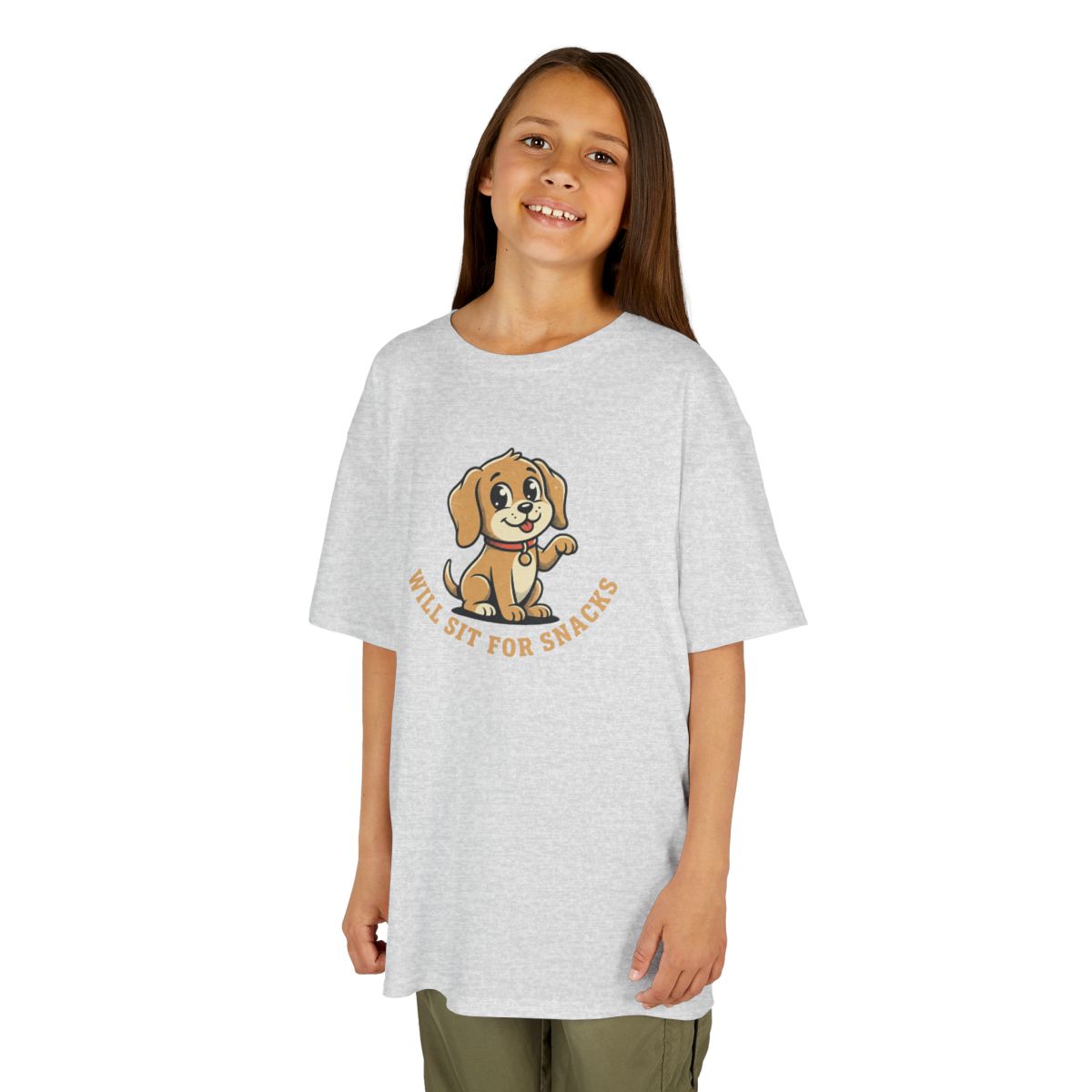 Will Sit For Snacks Kids Tee | Funny Youth Dog Graphic