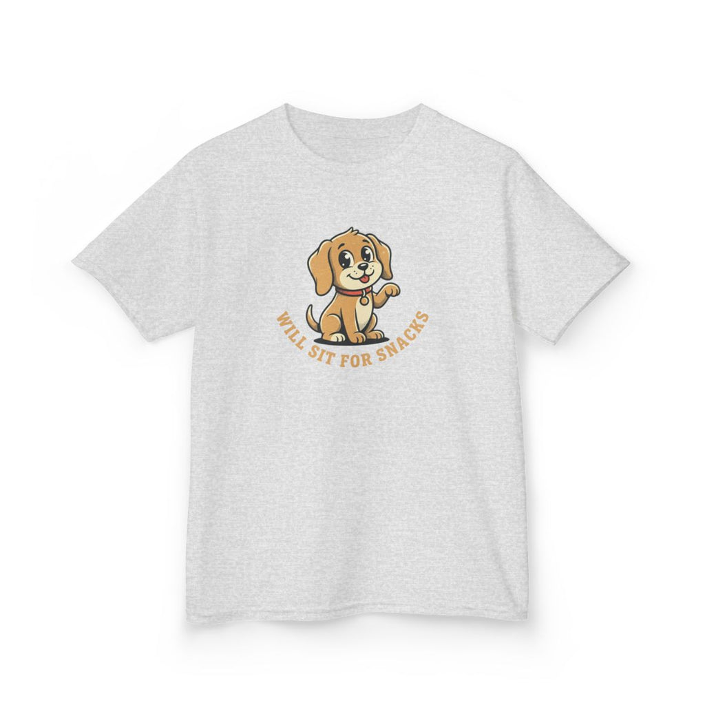 Will Sit For Snacks Kids Tee | Funny Youth Dog Graphic