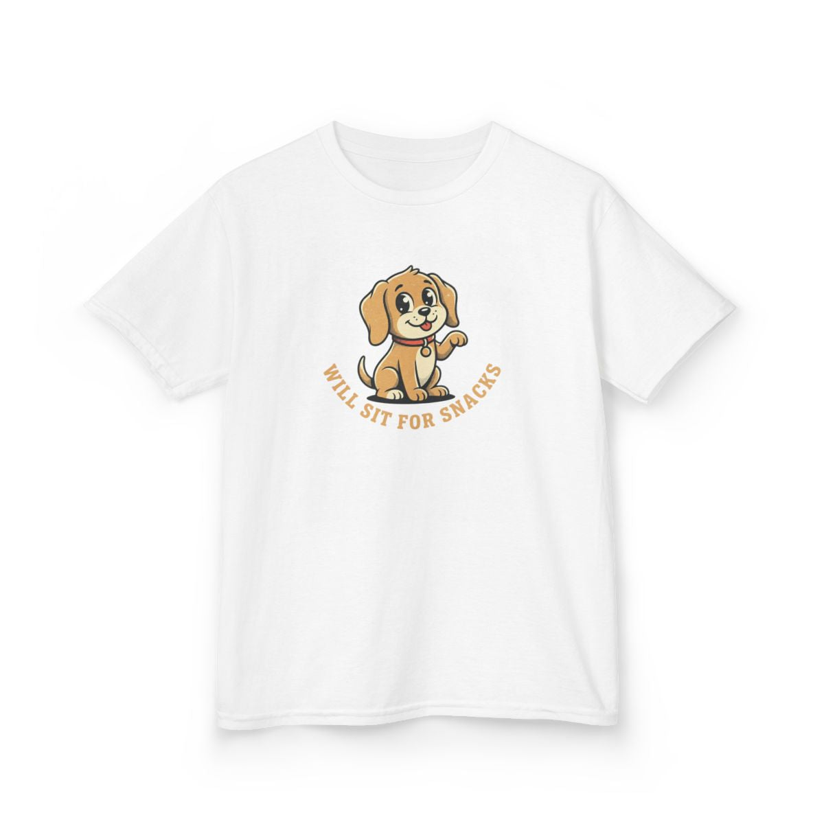 Will Sit For Snacks Kids Tee | Funny Youth Dog Graphic
